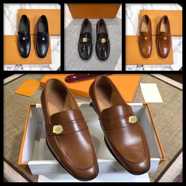 

2019 men dress shoes designer business office lace-up loafers casual driving shoes men's flat party genuine leather shoes, Black