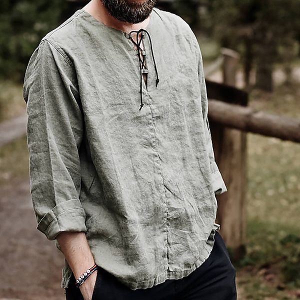 

2021 popular and spring/summer solid new sleeve shirt male cotton linen vl9y, Black