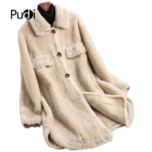 

pudi a19002 2019 women new fashion real wool shearing jacket lady long style leisure fall/winter wool coat1, Black