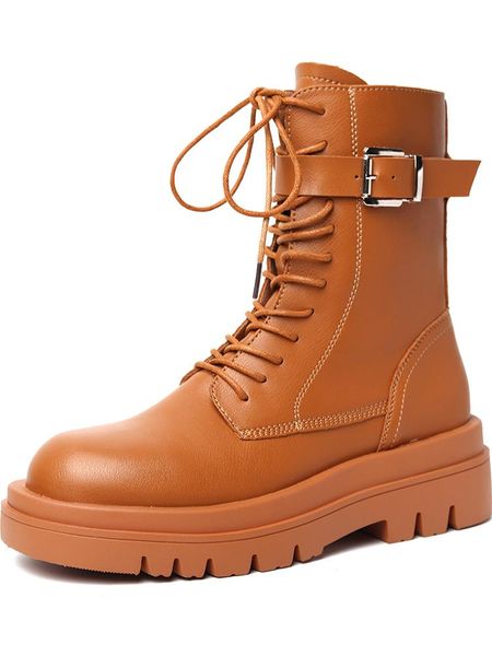 

нового brown узелок ботильоны женщина мартин сапоги круглый toe платформа для женщин мартина толстых каблуков коротких, Black
