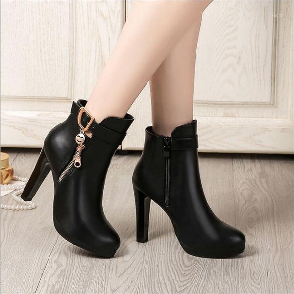 

autumn stiletto thin high heels zipper style womens boots bota feminina pointed toe faux leather green ankle boot1, Black