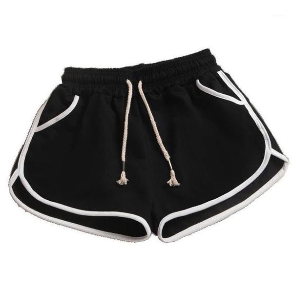 

2pcs/lot new summer shorts women patchwork body fitness casual shorts female workout waistband elastic skinny slim sports short1, White;black