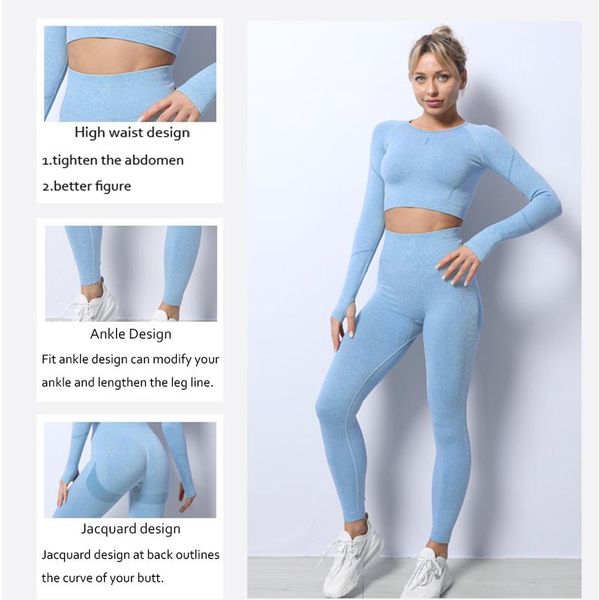 

2pcs women suit yoga set long sleeve crop gym clothing high waist pants fitness for leggings running training sportswear, White;red