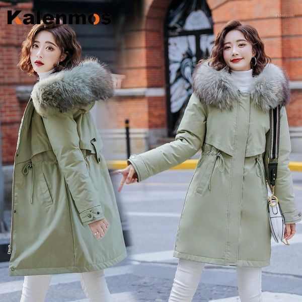 

women fleece inside parkas fall winter plus size thick warm mid-long hooded parkas jackets fur inside female slim padding1, Black