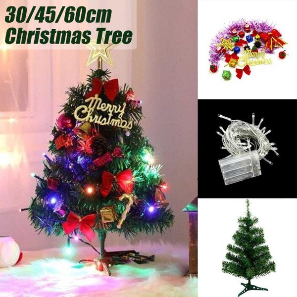 

christmas decorations 30/45/60cm pvc mini tree with 23 pcs decoration accessories + xmas light string for home dectorati