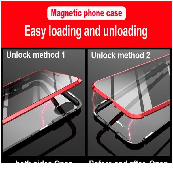 

360 magnetic adsorption metal case for iphone 12 mini 11 pro x xs max xr 8 7 6s plus double-sided gla bbytth