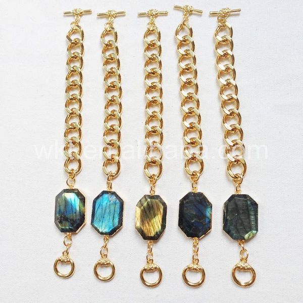 

wt-b247 unique designs chain bracelet 24k gold electroplated link chain bracelet natural labradorite jewelry gift1, Black