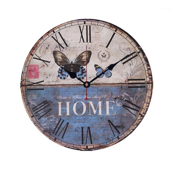

diy wall hanging for home bedroom decoration retro rustic round flower print bar quartz numerals wall clock mute european style1