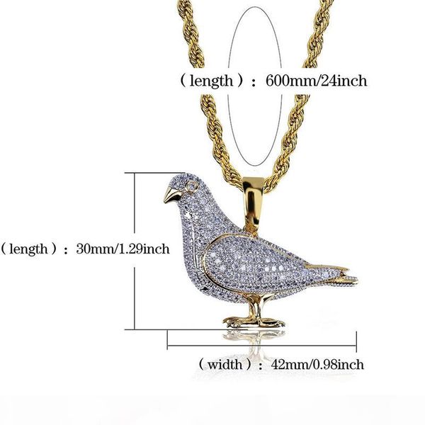 

hip hop bling chains jewelry men iced out pendant designer necklace diamond pigeon rapper chain luxury necklaces hiphop jewelry fashion gift, Silver
