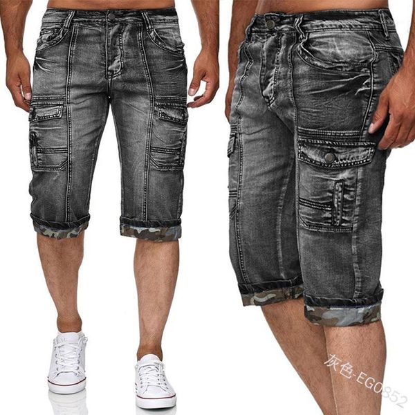 

lugentolo short jeans men straight solid medium 2020 summer new fashion denim shorts with multiple pockets1, Blue