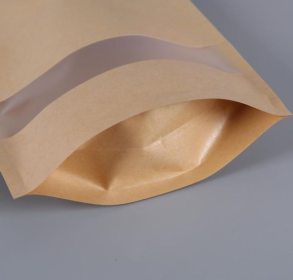 2022 novo 10 * 15cm 100 pcs kraft papel saco de pé com saco de compras de envelope janela com ziplock, café bolsa de feijão