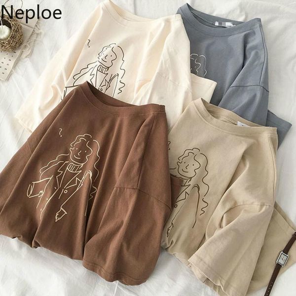 

neploe harajuku print t shirts women loose casual o neck short sleeve female summer 2020 korean chic cotton ladies tees1, White