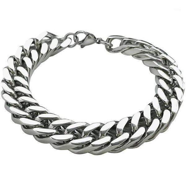 

chain bracelet mens stainless steel hip hop cuban link charm bracelet men's silver black gold chain jewelry wholesale1