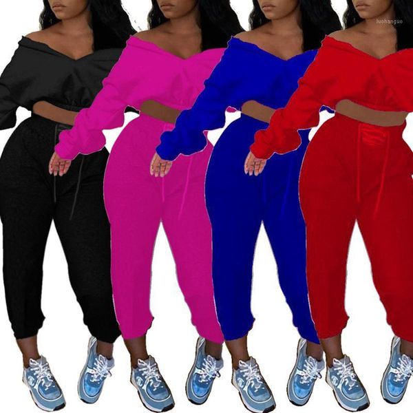 

antumn casual solid two plus size 2 piece set outfits for women v-neck long sleeves short elastic ankle length pants1, Gray