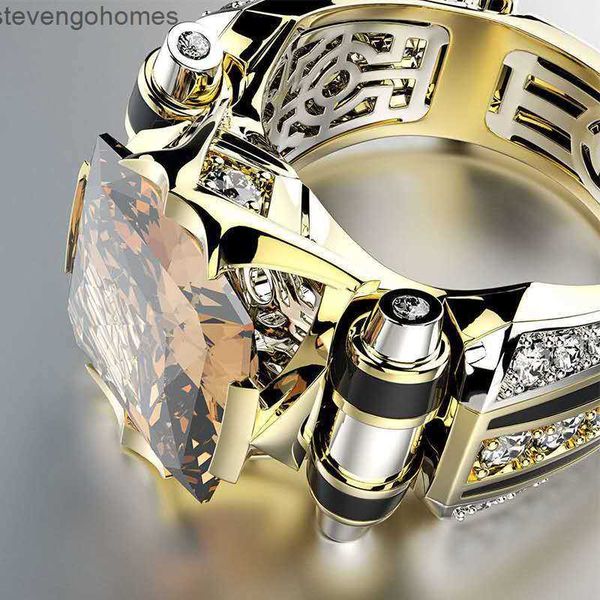 

fashion haojie new ring electroplating diamond aggressive creative color separation engagement men's jewelry, Silver