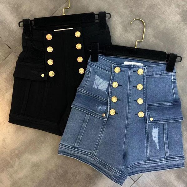 

high street new fashion 2020 дизайнерские шорты женские кнопки льва двойной погружной джинсовые шорты1, White;black