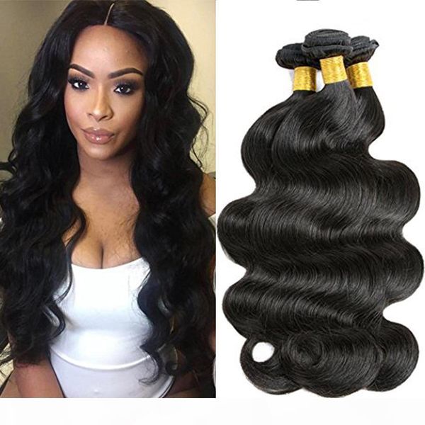 

7a brazilian hair extensions dyeable natural color peruvian malaysian indian virgin hair 3bundles body wave human hair weave double weft, Black;brown