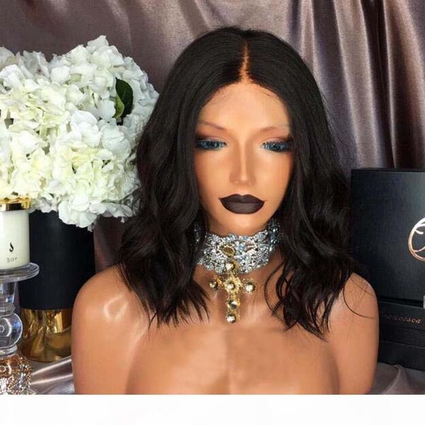 

unprocessed brazilian wavy cut bob lace front wigs with baby hair virgin human hair full lace wig for black women, Black;brown