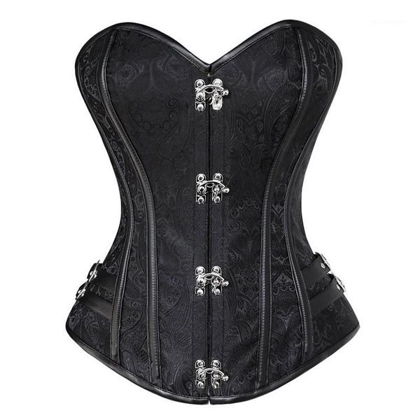 

bustiers & corsets gothic steampunk corset jacquard spiral steel boned lingerie overbust waist bustier women plus size s-5xl corsets1, Black;white