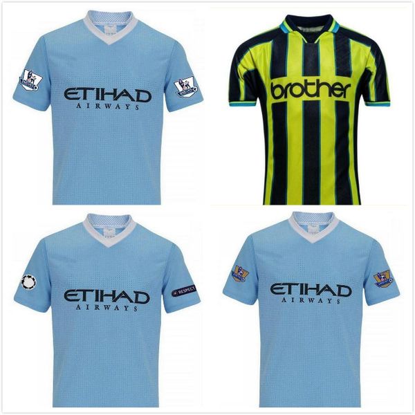 

2011 2012 98 99 retro dzeko kun aguero maillot de foot balotelli city nasri silva soccer jersey home blue man vintage football shirt classic, Black;yellow