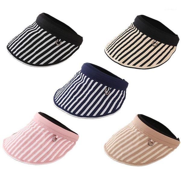 

women summer empty sun visor hat vertical stripes wide brim sunscreen foldable golf tennis leisure outdoor beach cap1, Blue;gray