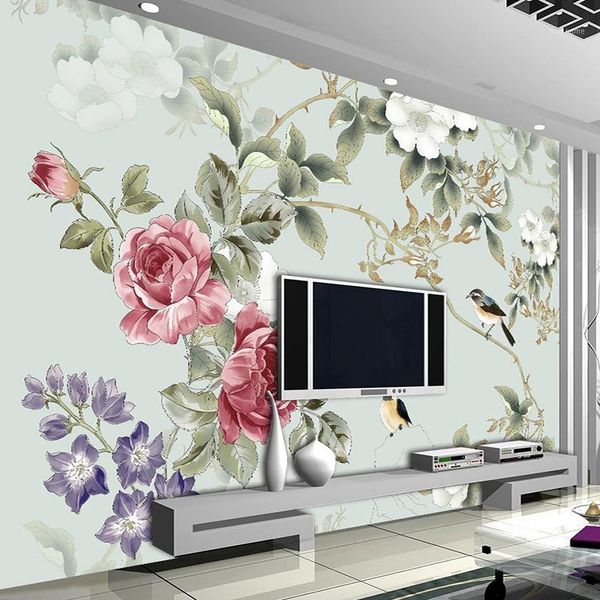 

wallpapers drop custom size 3d wall murals chinese style pastoral flower bird mural tv background po papers home decor1