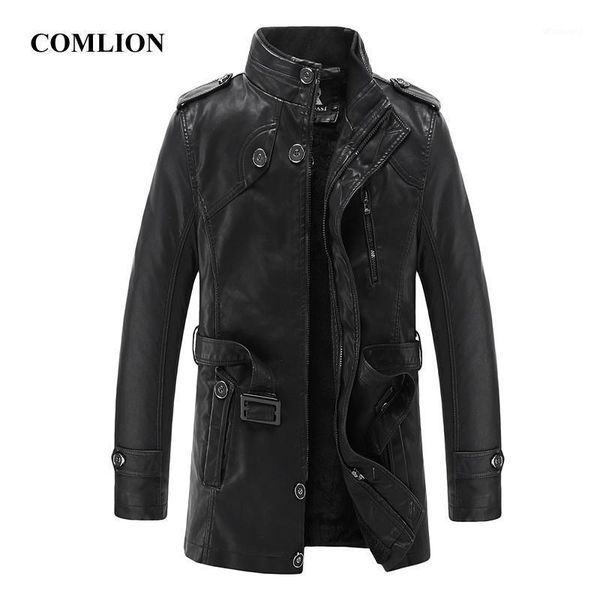 

2020 autumn winter soft faux leather jacket male windbreaker jacket long sleeves casual homme outwear long pu leather coat d51, Black