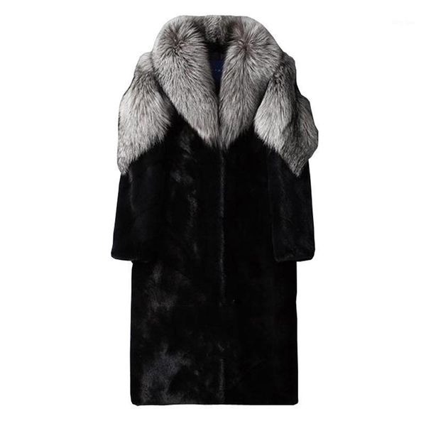 

s-6xl new fashion men clothing coat mink velvet trench coat faux fur long overcoat1, Black