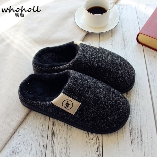 

cotton plush indoor\ floor flat men winter soft non-slip home furry shoes slippers y200107, Black