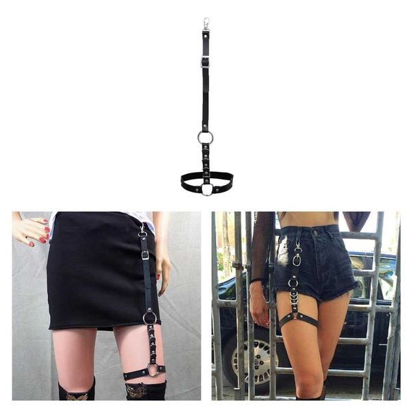 

punk elastic leather strap body necklace rock thigh garter belt leg harness, Black;white