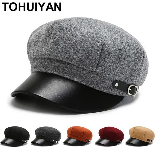 

tohuiyan woolen octagonal hats for women casual winter autumn hat ladies fashion boinas beret cap female newsboy gatsby caps 201013, Blue;gray