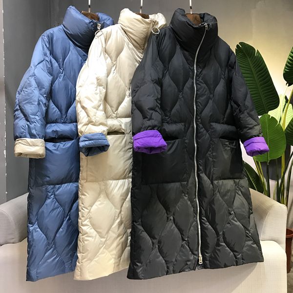 

2021 winter long new parka woman ultra light white female loose to wind down jacket b3mq, Black