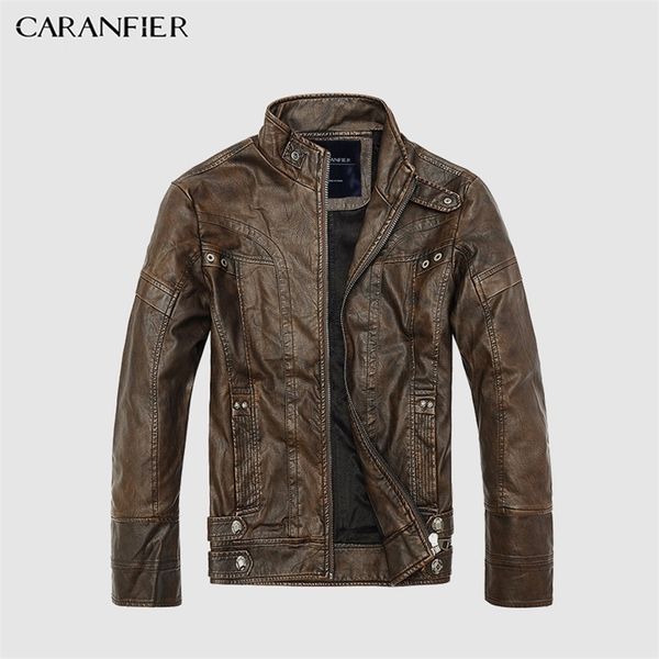 Caranfier Mens Casacos de Couro Homens Casaco de Alta Qualidade Classic Motocicleta Bicicleta Cowboy Jaquetas Masculino Grosso Doces Tamanho dos EUA 211222