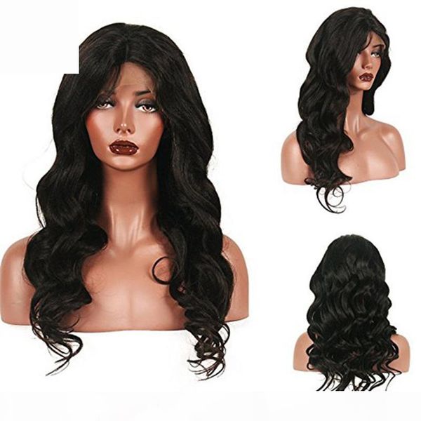 

zhifan 16-24 inch brazilian hair body wave style lace front wig afro style lace wig for black women, Black;brown