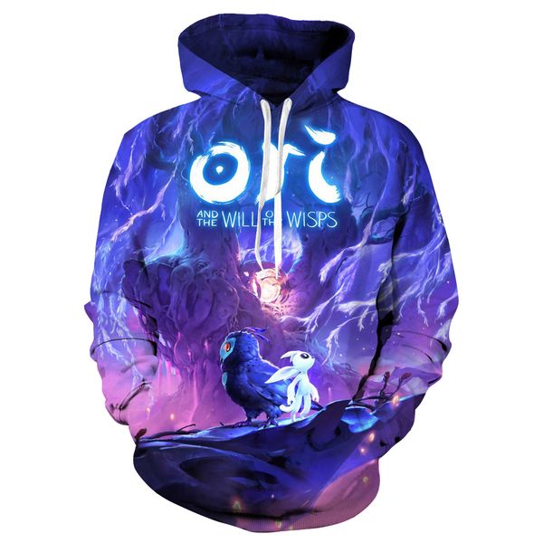 

2021 new 3d printed for game ori and will of the wisps cosplay long sleeve hoodies sweatshirt hooded coat ea8d, Black