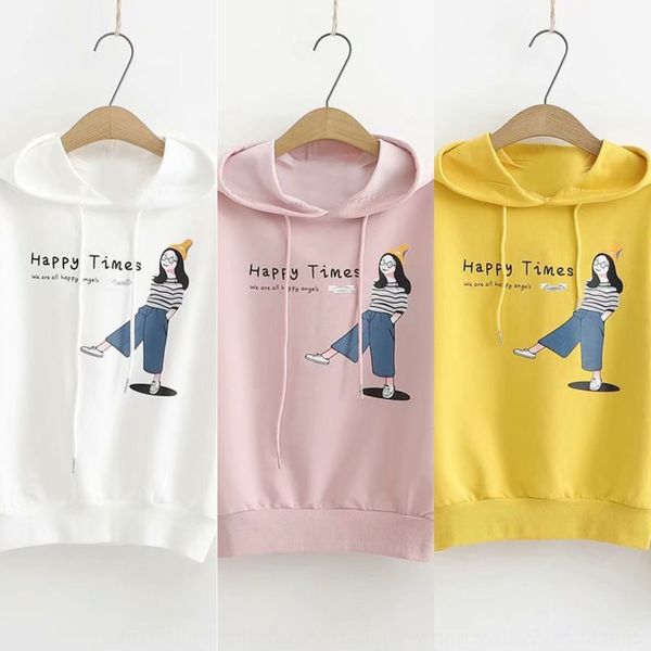 

ffyuv q2171-корейские женская одежда 2020 свитера sweaterspring новой желтой и рыхлой осень шляпу girlsprinted с капюшоном свитера для женщи, Black