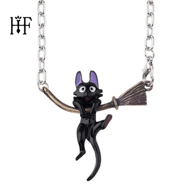 

pendant necklaces 2021 personality enamel jewelry miyazaki hayao kiki's delivery service black cat broom pendants necklace, Silver