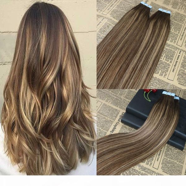 

100% human hair tape in extensions balayage highlighted tape on remy hair extensions omber brazilian hair extensions 100g 40pcs, Black