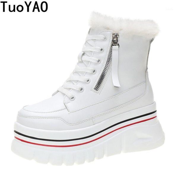 

women ankle boots platform winter boots ulzzang 7cm height increasing wedges shoes woman keep warm thick sole leather sneakers1, Black