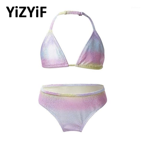 

children tankini bikini set swimsuit girls kids swimwear cute gradient color glittery bathing suit set bikini with bottoms1