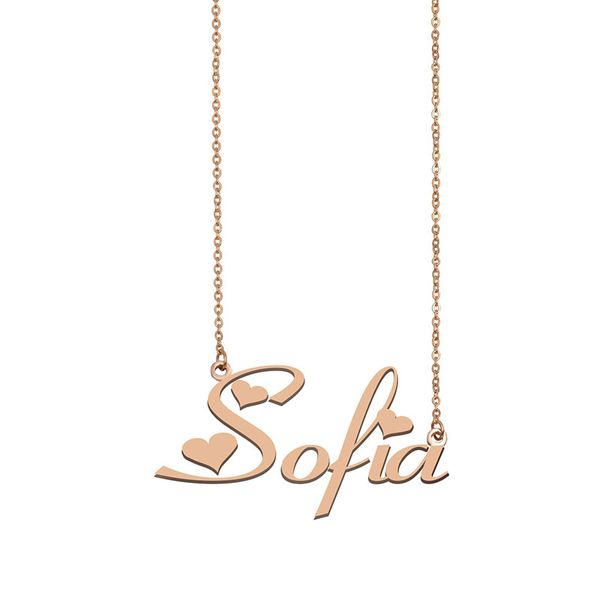 

sofia name necklace custom nameplate pendant for women girls birthday gift kids friends jewelry 18k gold plated stainless steel, Silver