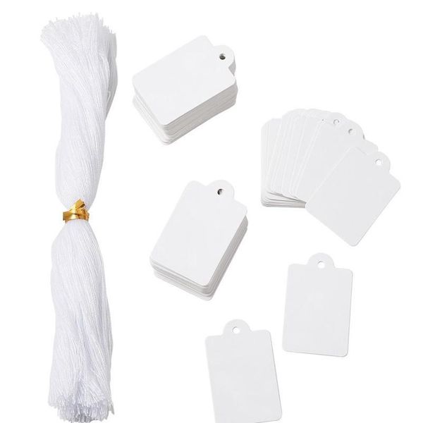 

jewelry display paper price tags white with cotton cord 45x28mm, hole: 2mm; cotton cord: 18cm; 50 bbypxx