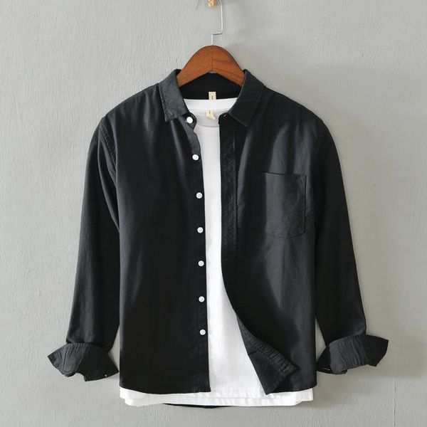 

men's dress shirts 100%cotton casual for men basic classic shirt 2021 autumn long sleeve turn-down collar breathable male clothing, White;black