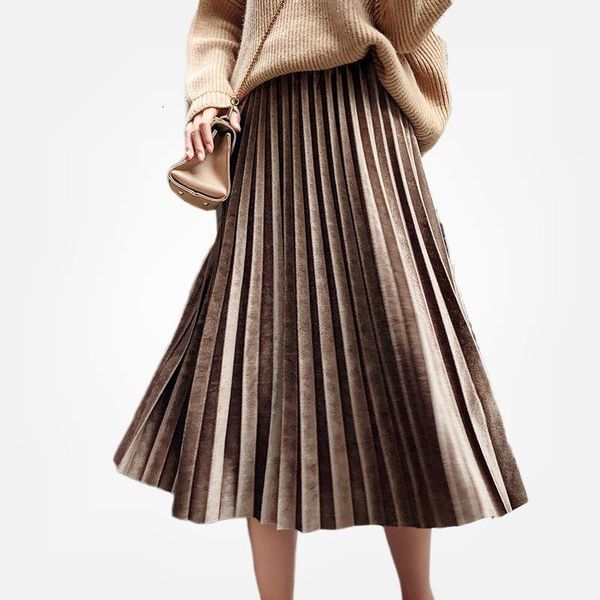 

pleated skirts women elastic spring high waist skirts for women women's velvet skirt pleated velvet skirt female midi black