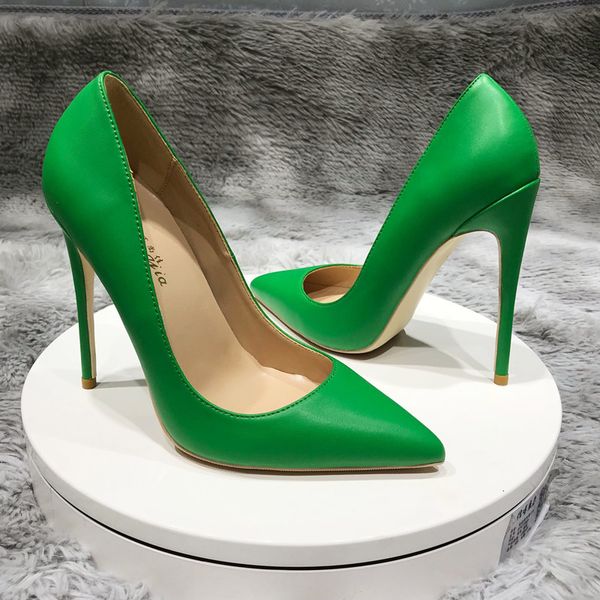 

women lady green leather poined toes thin heels shallow stiletto heel pumps high heels shoes 12cm 10cm 8cm simple shoes, Black
