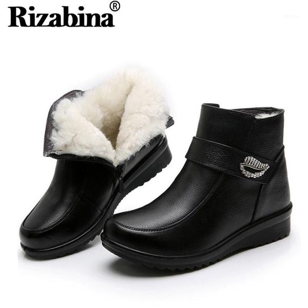 

rizabina winter ankle boots genuine leather winter plush fur warm cotton shoes women zipper short boots mom footwear size 35-411, Black