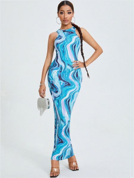 

random marble print cut out back bodycon dress n5om#, Black;gray