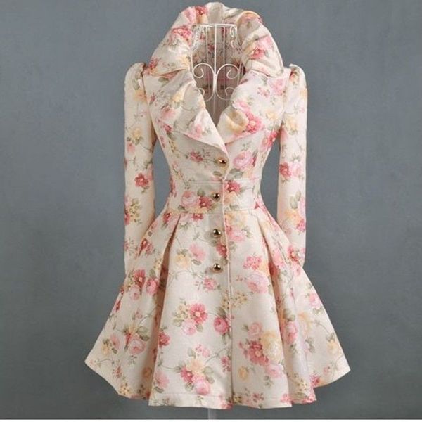 

women windbreaker coat print new fashion women's printing rose large lapel ladieswindbreaker 1028, Tan;black