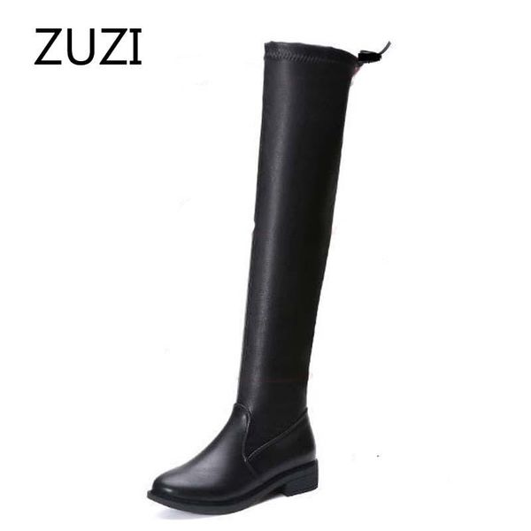 

zuzi long leather boots women's over-the-knee skinny boots 2020 autumn and winter new long-tube high-heeled stretch, Black