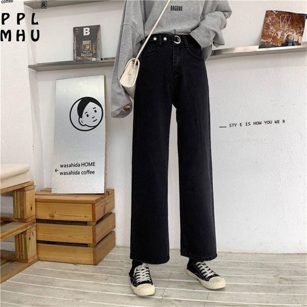 

solid color high waist wide leg jeans women fashion loose denim straight pants vintage streetwear tall cowboy casual trousers, Blue